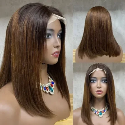 W&H brown 4x4 transparent Lace Closure blonde straight human hair lace wig