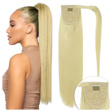 W&H Human Hair Straight Ponytail Extension Platinum Blonde (with velcro)