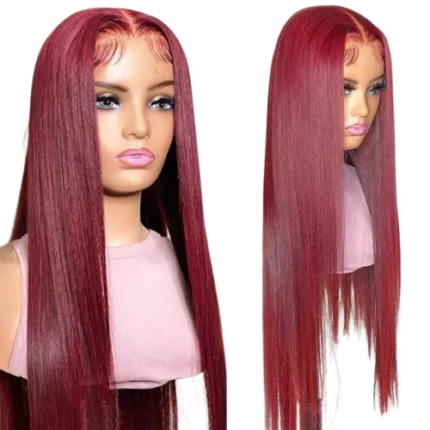 W&H factory high quality Straight human hair wig color #99J transparent lace frontal wig