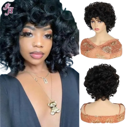 W&H virgin human hair natural machine made human hair wig with bangs