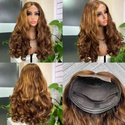 W&H 5x5 glueless lace bouncy curly 18inch P4/30 lace frontal human hair wigs with anti-slip strips
