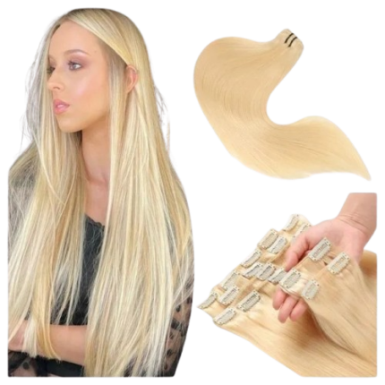 W&H platinum blonde 60 natural real cuticle aligned human hair clip in extensions