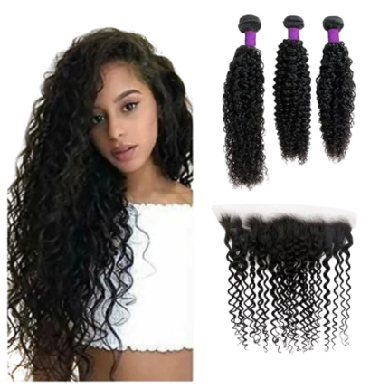 W&H deep curly hair bundle with frontal