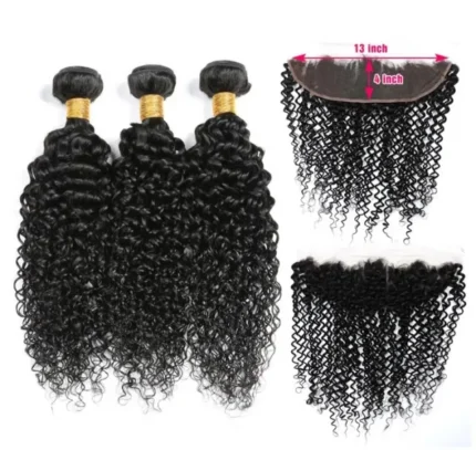 W&H Brazilian kinky curly virgin hair bundle 13x4 lace frontal with bundles kinky curly