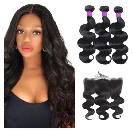 W&H brazilian virgin human hair body wave 3 bundles with frontal